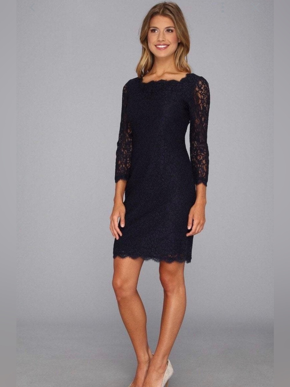 Adrianna Papell Navy and Turquoise Women's Navy Lace Sheath Dress